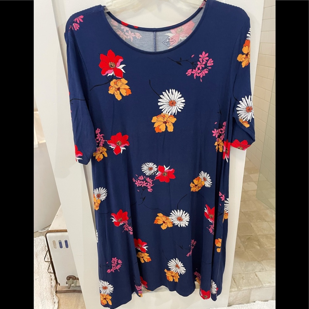 Navy Floral Print Swing Dress Size L